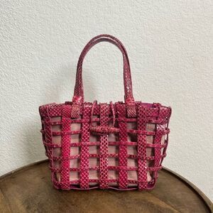 Nancy Gonzalez Python Woven Small Pink Top Handle Purse Bag
